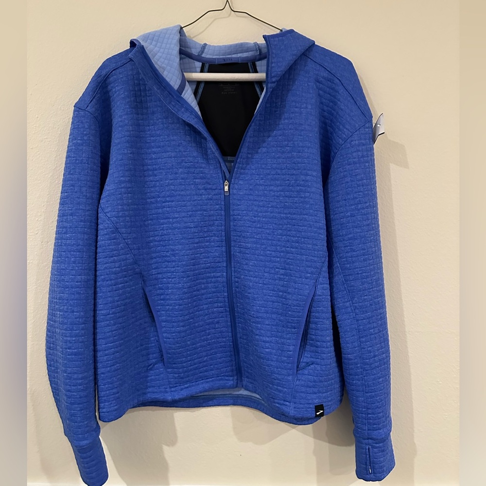 Brooks Notch Thermal Hoodie Blue Grid Fleece Running Jacket Women's Large - Picture 4 of 6